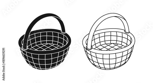 Black and white wire basket set with handles Vector