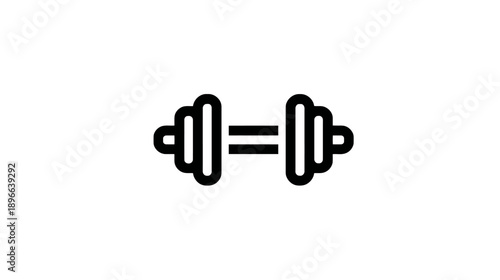 A simple black and white icon illustration of a dumbbell. A symbol of strength and fitness