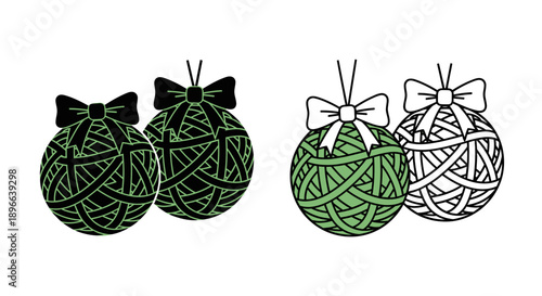 Christmas ornaments green white decorative balls Vector