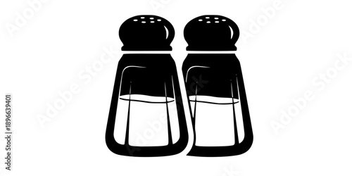 Minimalist black salt and pepper shakers seasoning silhouette vector icon
