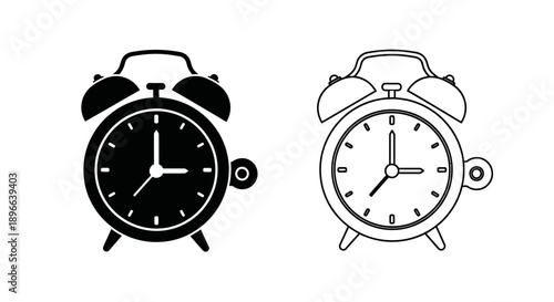 Vintage alarm clock design black white icon Vector