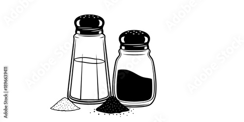 Minimalist black salt and pepper shakers seasoning silhouette vector icon
