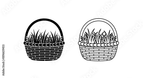 Wicker basket grass nature illustration Vector