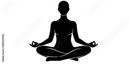 Set of Minimalist black person in lotus pose meditation silhouette vector icon
