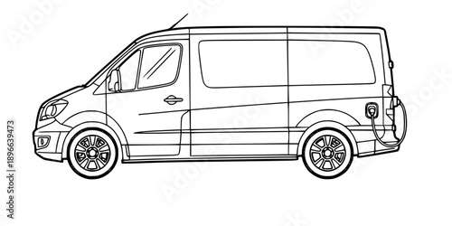 electric van outline vector illustration line art
