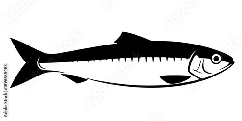 Minimalist black sardine seafood silhouette vector icon
