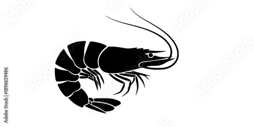 Minimalist black shrimp seafood silhouette vector icon
