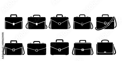 Set of Minimalist black briefcase laptop bag professional silhouette vector icon
