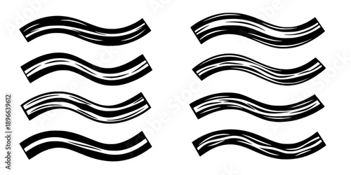 Set of Minimalist black wavy bacon strip meat silhouette vector icon
