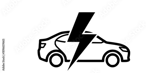 electric car icon with lightning bolt flat vector illustration
