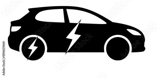 electric car icon with lightning bolt flat vector illustration
