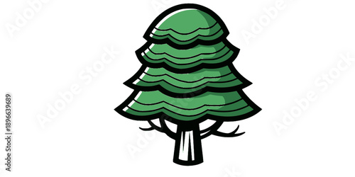 Cartoon pine tree illustration with layered green foliage

