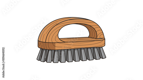 Cartoon Wooden Scrubbing Brush Illustration for Household Cleaning and Personal Hygiene Tasks