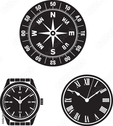 Free Download compass timekeeping instruments wristwatch pocket watch vector - GFXLoad