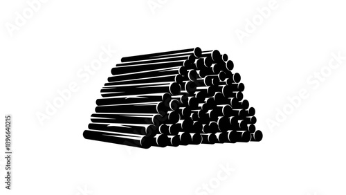 Pile of black pipes on white background, vector illustration.