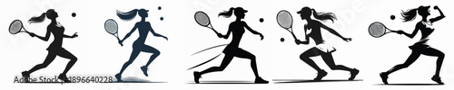  A Silhouette Woman Playing Tennis Vector Illustration