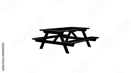 Black picnic table isolated on a white background, perfect for outdoor dining and gatherings.