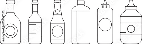 bottle outline icons for condiment beverage cosmetic packaging