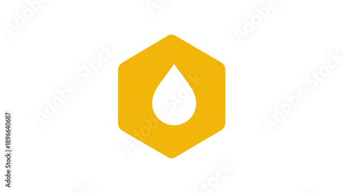 A golden yellow hexagon with a rounded edge surrounding a white teardrop shape on a white background