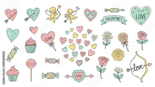 Hand-drawn Valentines Day Doodles and Love Symbols Collection.
