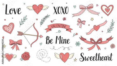 Valentines Day Hand Drawn Elements Collection.