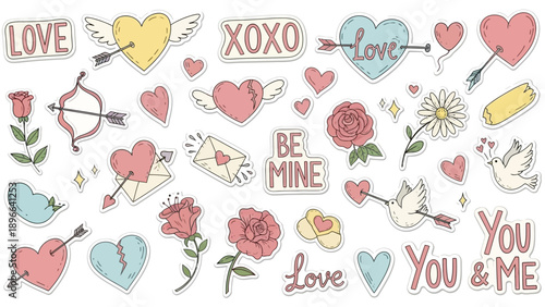 Valentines Day Hand Drawn Elements Collection.