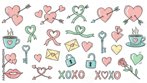 Valentines Day Icons Collection Romantic Symbols and Love Elements.
