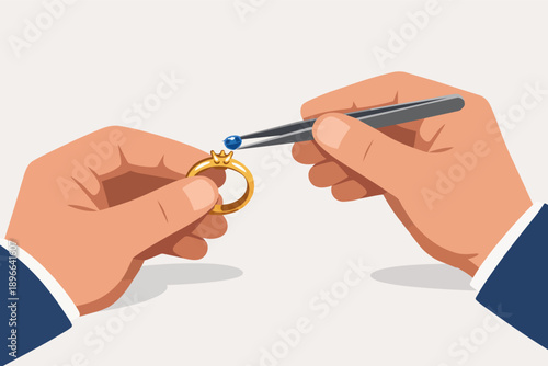 Jeweler setting gemstone into gold ring, crafting luxury jewelry piece