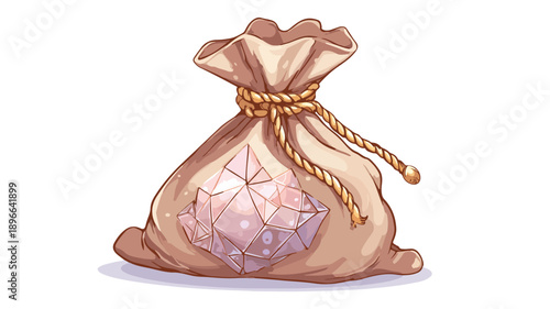 Crystal Gem Money Bag Cartoon Treasure Icon Vector with Outline