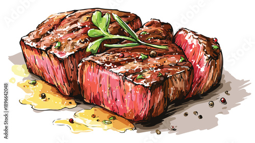 Tempting Wide Angle Composition of Delicious Steak Food