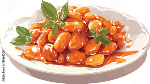 Delicious Plate of Baked Beans Isolated Stock Photo with Vector Illustration