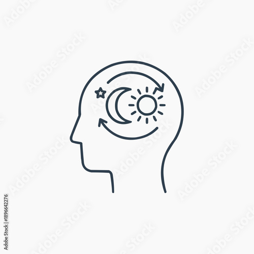 Circadian Rhythm Sun Moon Cycle in Human Head Icon Vector