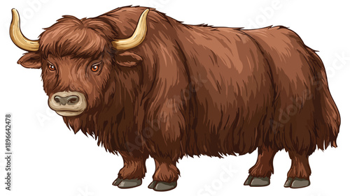Dynamic Fierce Cartoon Yak Standing Vector Illustration