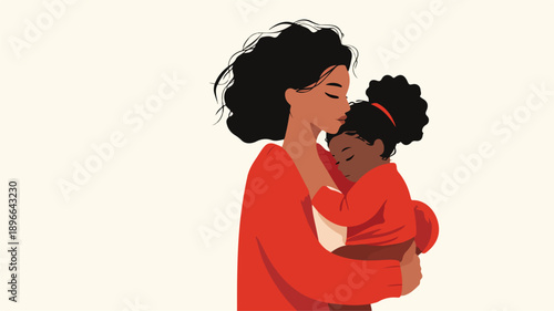 Affectionate Mother Embracing Black Baby Girl for Adoption Isolated on White Background