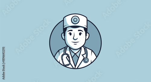 Professional Male Doctor Avatar with Stethoscope and Medical Cap.