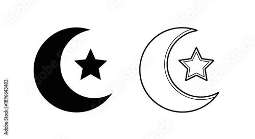 Minimalist crescent moon star symbols Vector
