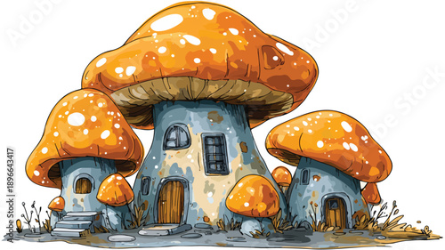 Whimsical Mushroom House Cartoon Vector Illustration for Creative Designs