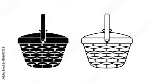 Basket icon set wicker picnic handle illustration Vector