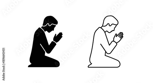 Islamic prayer silhouette muslim worship kneeling Vector