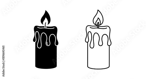 Candle illustration black white flame dripping wax Vector
