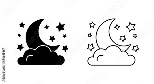 Moon cloud stars night sky illustration Vector