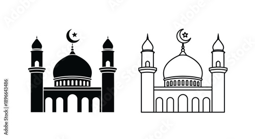 Islamic mosque architecture black and white design Vector