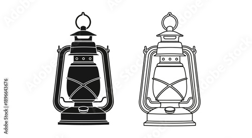 Vintage lanterns black white illustration Vector