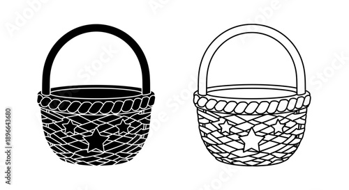 Easter basket illustration black white Vector