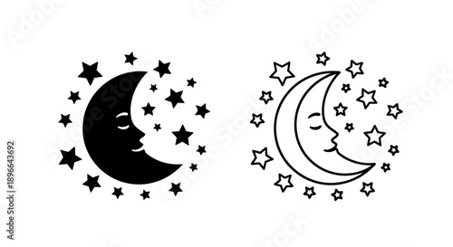 Moon stars night sky illustration Vector
