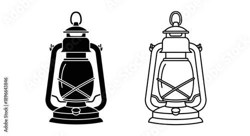 Vintage lanterns black white outdoor camping Vector