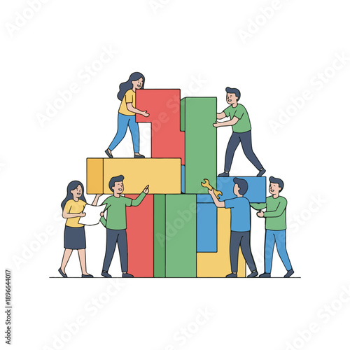 Team building cooperation concept flat illustration