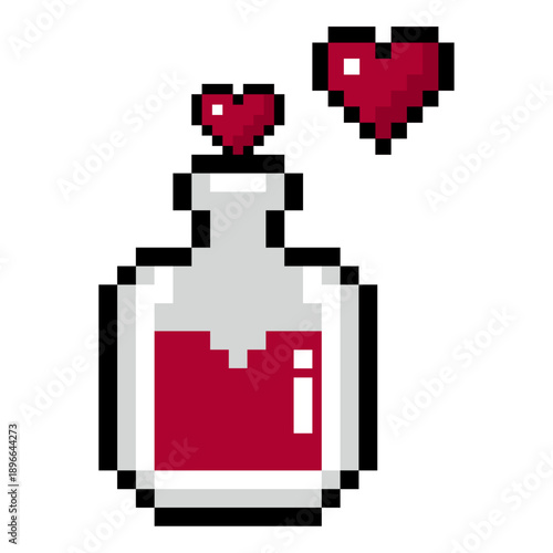 Pixel Love Potion Bottle Valentines Day 8 Bit Illustration.