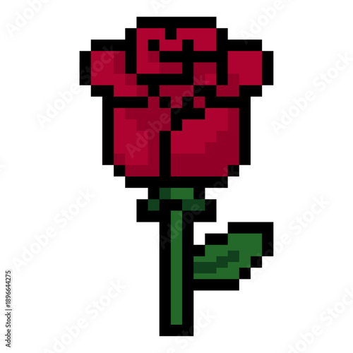 Pixel Rose Valentines Day 8 Bit Romantic Illustration.