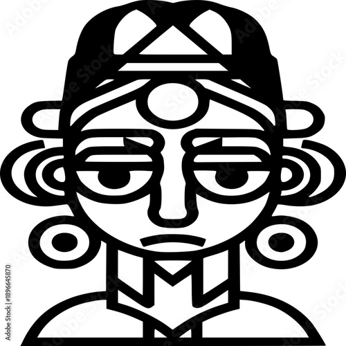 Mystical Figure: A bold illustration showcases an enigmatic face, exuding a sense of history and spiritual depth. Its unique design offers a glimpse into ancient artistry and cultural symbolism.